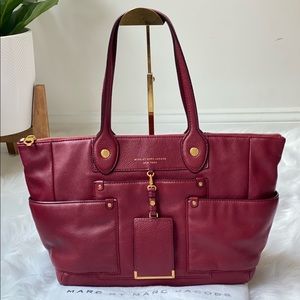 Burgundy Red Marc by Marc Jacobs All Leather Zip Tote